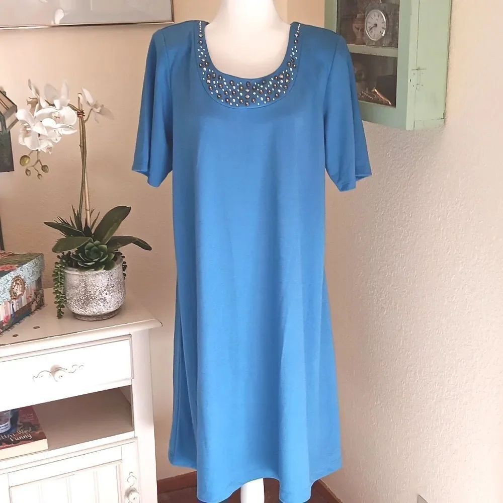 Susan Graver Light Blue "A" Line Dress